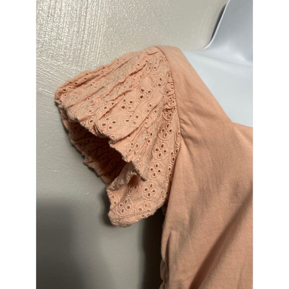 Express Pink Square Neck Eyelet Short Sleeve Rouched Sides Back Bow Size Medium - Picture 6 of 13